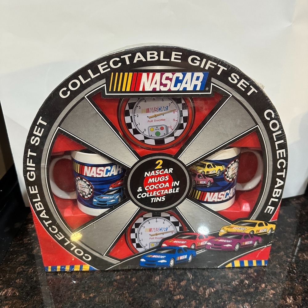 VTG NASCAR Tire Gift Set 2 Mugs Cocoa Collectible Tins 2004 Sherwood New Sealed